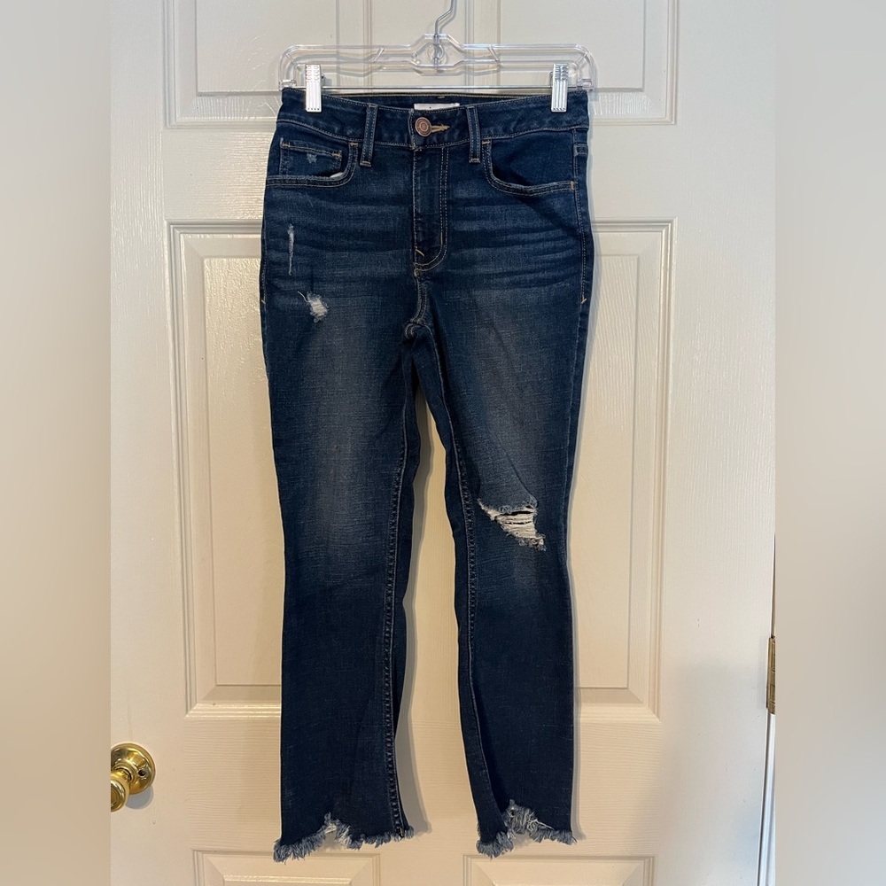 Maurices Dark Blue Distressed Kick Boot Ankle High Rise Jeans Size 2 Short